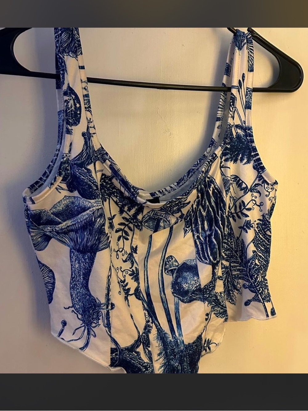 Blue Mushroom Print Crop Top